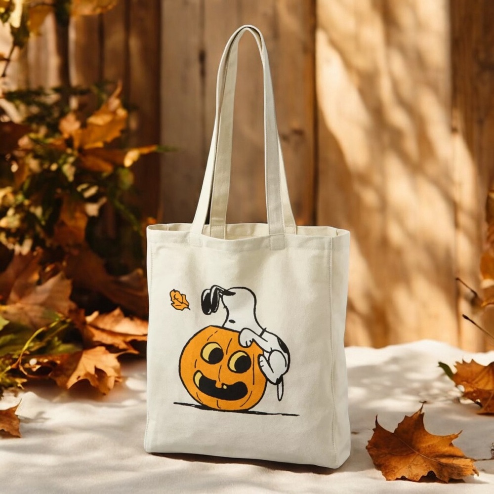 American Eagle AE Peanuts Snoopy Fall Halloween Pumpkin Canvas Tote Bag NWT